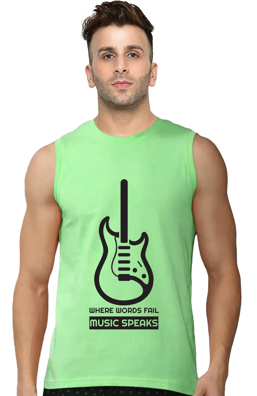 Men Sleeveless T-Shirt with Guitar Print | 100% Cotton Tank Top for Gym, Music Lovers, Streetwear | 12 Colors-picture-23