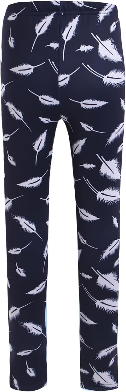 Kids Girls Fleece Lined Leggings Stretchy Thick Thermal Pants Warm Velvet Tights Cute Printed Trousers