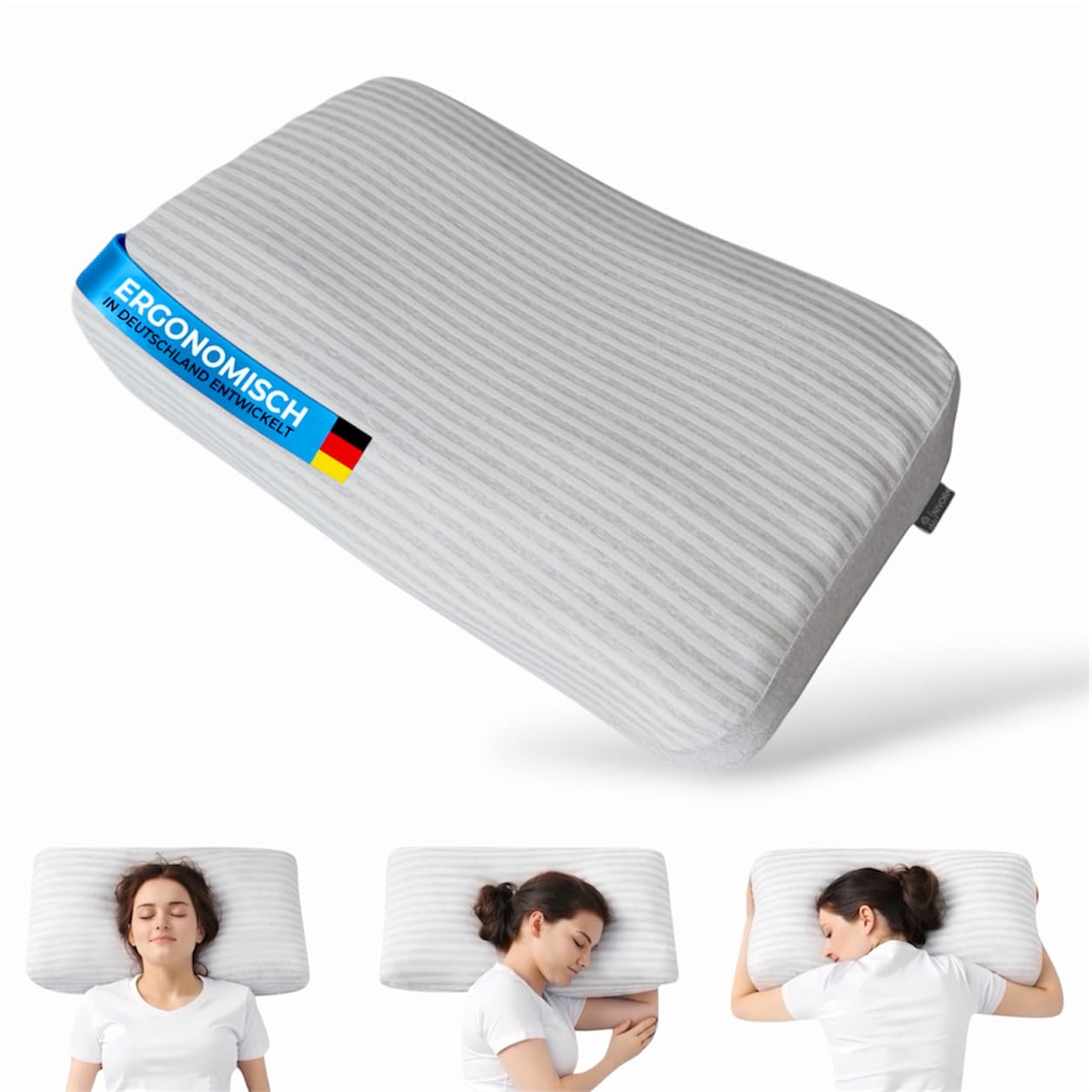 NIVORA® Airsoft Seitenschläfer Nackenkissen aus Memory Foam – Ergonomisches Kopfkissen für Seitenschläfer mit atmungsaktivem Bezug