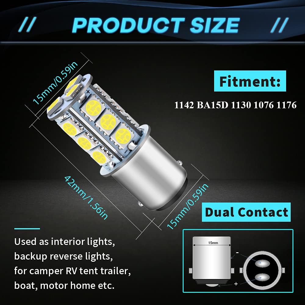 Alopee 12pcs 1142 LED Bulb White DC 12V 1076 LED Bulb for RV 1176 LED Bulb Double Contact Bayonet Socket RV Camper Lights Trailer Boat Lights 5050 18SMD