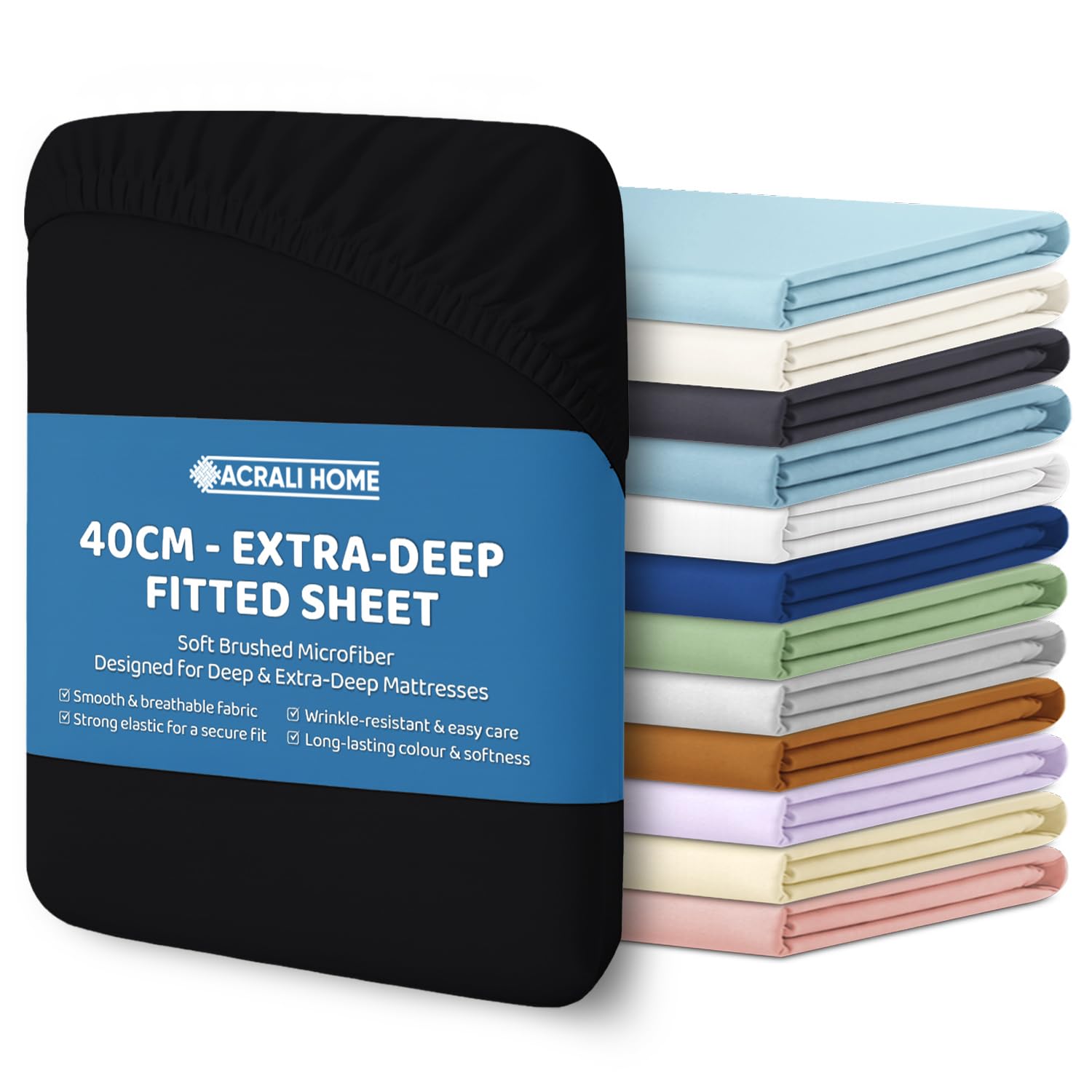 ACRALI HOME King Fitted Sheet (200x150+40cm) - Natural Bottom Sheet for King Bed with 40cm Extra Deep Fit Pocket- Hotel Quality Soft Microfiber Bedsheet - Breathable, Shrinkage and Fade Resistant