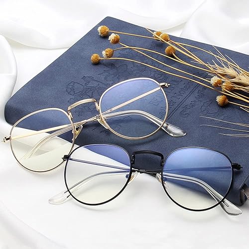 Miniatura 6 de Junsika Gafas redondas de luz azul para mujeres y hombres gafas de juegos de computadora lentes transparentes con marco de metal