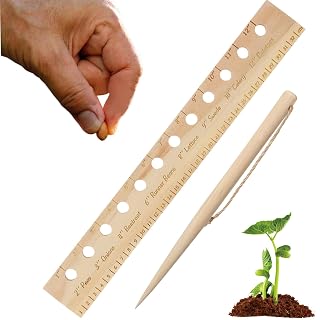 Spacer Tool Seeder Planting Ruler – Seeding Spacing Ruler Template with Plant Dibble, Precise Planting for Vegetable, Garden, Yard, Wooden with Holes - Amazon product rated Grade A