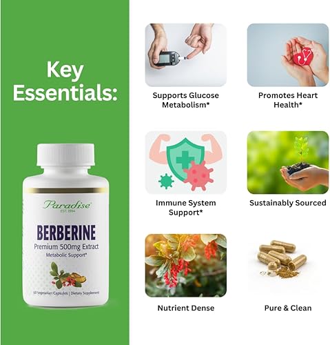 Miniatura 2 de Paradise Herbs, Extracto de berberina, 500 mg, suplemento de berberina pura y potente, vegano, sin OMG, sin gluten, 60 cápsulas vegetarianas