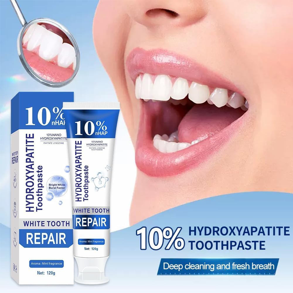 Fluoride Free Nano Hydroxyapatite Toothpaste - 10% Formula Remineralizes Enamel & Gums, Whitening & Deep Cleaning for Fresh Mint Breath, 120g (4-Pack)