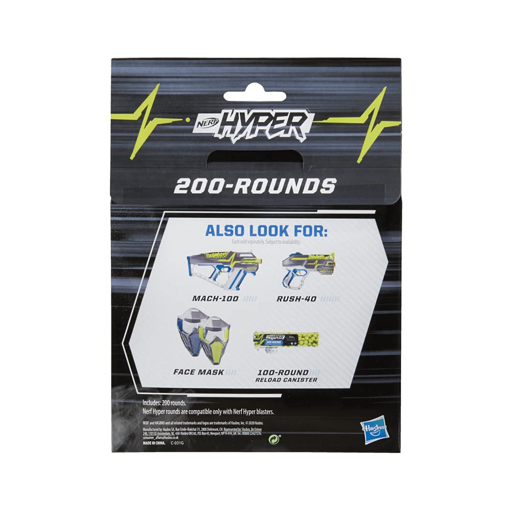 Nerf Recharge Hyper 200-Round - Comprend un Pack de 200 Hyper Rounds Officiels Nerf - Pour une utilisation avec Nerf Hyper Blasters - Lot de 200 balles Nerf Hyper à stocker pour Nerf Hyper Battles et