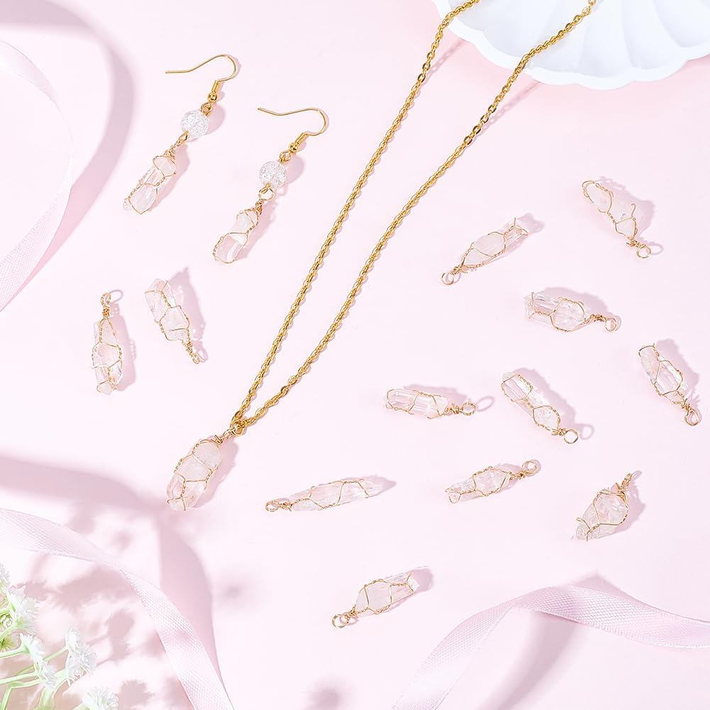 SUNNYCLUE 1 Box 20Pcs Natural Crystal Charms Wire Wrapped Stone Charms Bulk Quartz White Alloy Gemstone Irregularly Gem Stones Pendants for Jewelry Making Necklace Bracelet Earring Supplies DIY Craft - Image 4