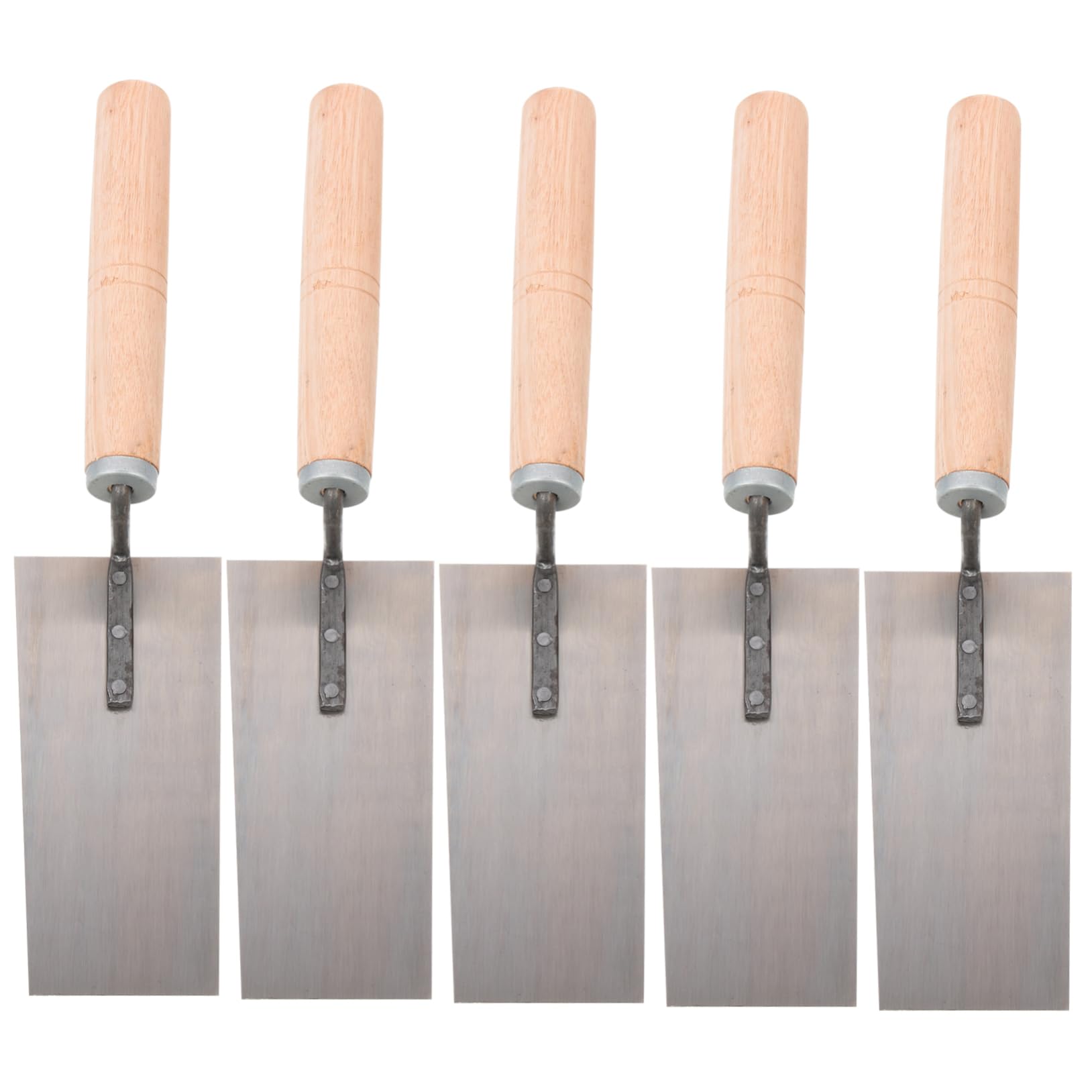 HOMSFOU Paleta de Yeso de Acero Inoxidable y Madera, 5 Piezas, Mango Cómodo y Diseño Remaches para Albañilería y Acabado de Hormigón