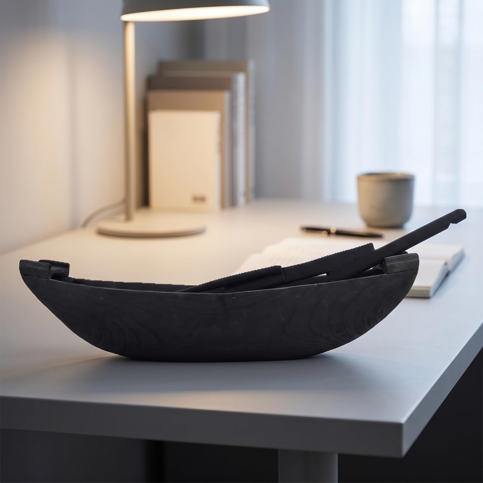 Boot mit Ruder seemännisch Boot handgefertigt Schiff für Wohnzimmer, Eingangsbereich, Hotel-Eingangshalle, Schwarz, 94 29 24cm