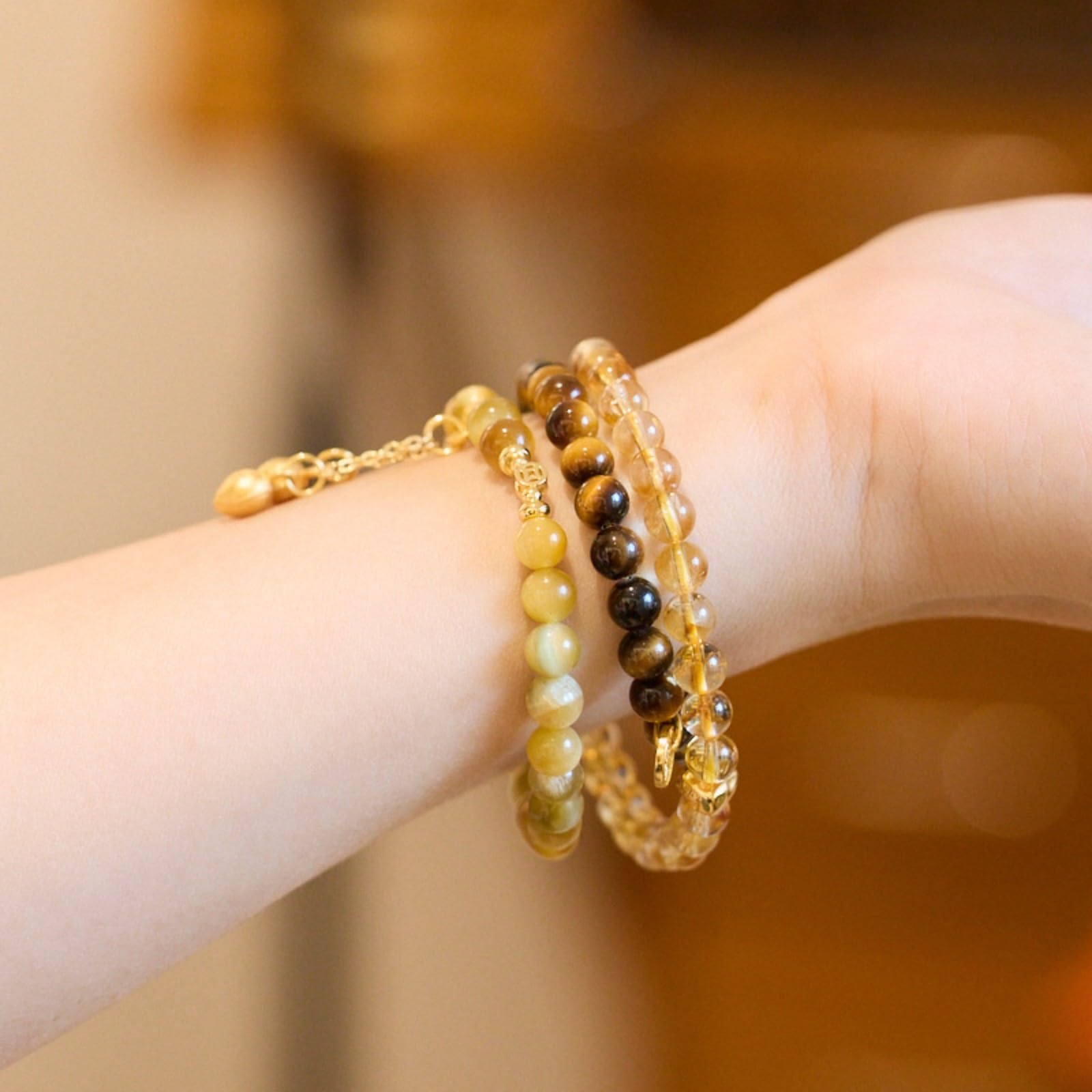 Braccialetto Donna Bracciale Fortunato A Doppio Filo, Impilabile per Buona Fortuna-Marrone