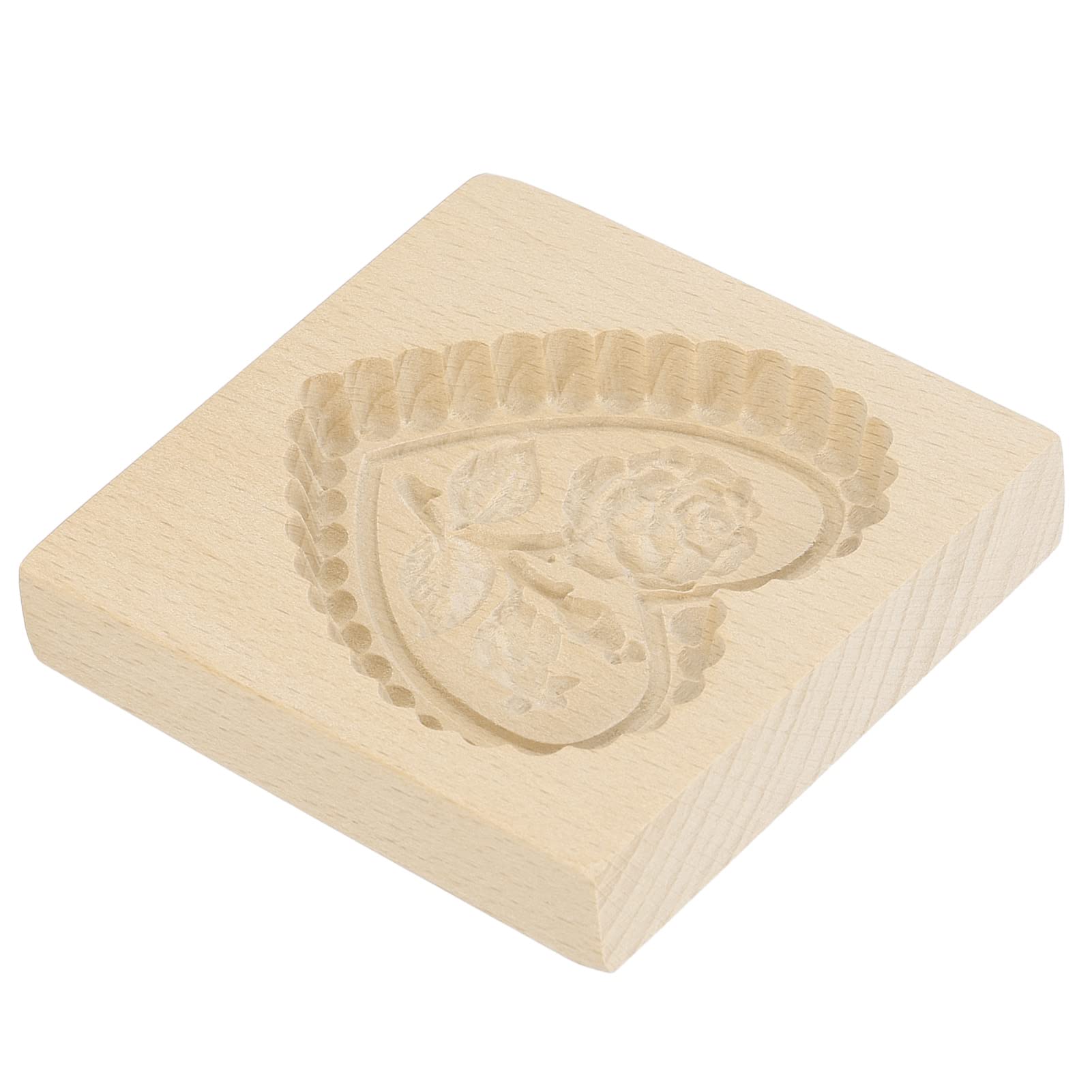 Forma do Stemplowania Ciasteczek Uroczy Wzór Wielokrotnego Użytku Rzeźbiona Zmywalna Foremka do Ciastek Drewniana Zaokrąglona krawędź Pieczenie Ciasteczek Forma do Stemplowania Ciasteczek (Miłość serce i róża)