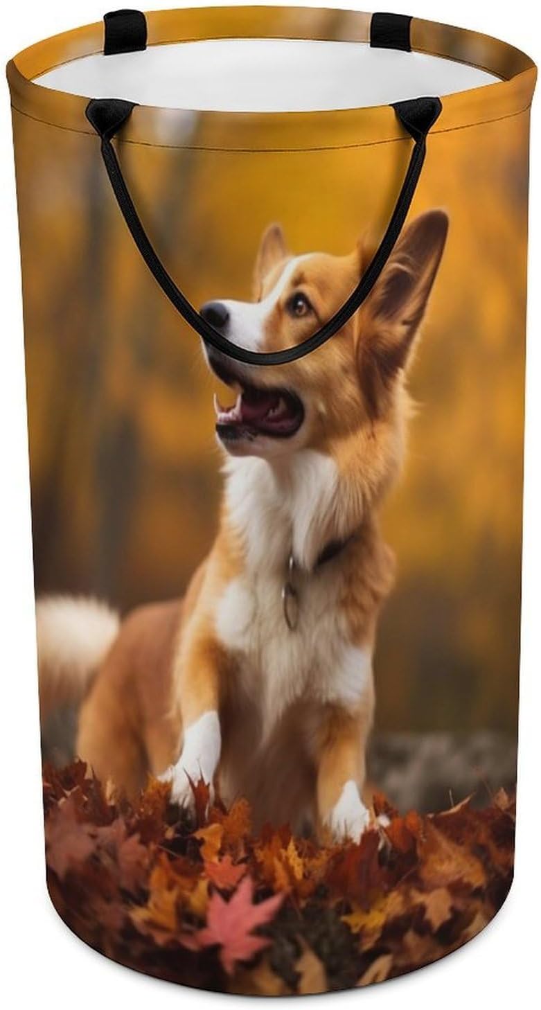 Dog Fall Laundry Basket Freestanding Laundry Hamper with Handles Waterproof Dirty Clothes Hamper Collapsible Washing Bin Aesthetic Clothes Basket for Bathroom Bedroom Dorm