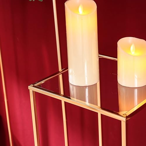 Miniatura 5 de Soporte de pedestal cilíndrico para fiestas jarrones dorados para centros de mesa boda con panel acrílico 3 piezas geométricas de metal para centros