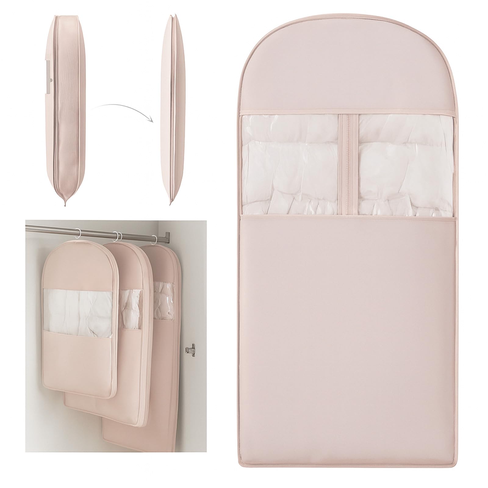 Space Saving Hanging Compression Garment Bag with Zipper for Closet Storage, Hanging Clothes Storage Bag, Garment Covers for Coats and Down Jackets (Pink, XL) — image 1