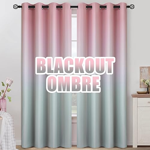 COSVIYA Cortinas de oscurecimiento de habitación con ojales degradados de 84 pulgadas de largo para dormitorio de niños y niñas, cortinas de
