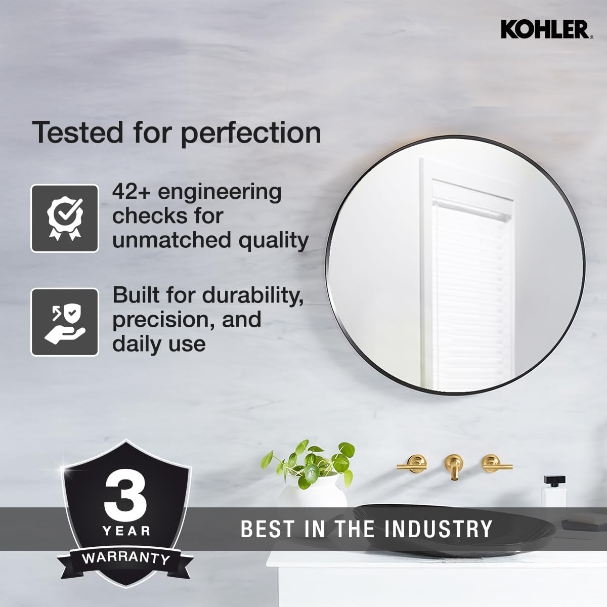 Kohler Essential 28 in. W x 28 in. H Round Framing Wall Mount Vanity Mirror with Matte Black