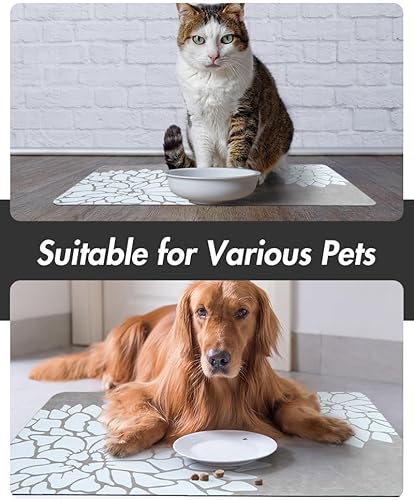 Miniatura 5 de MontVoo -Tapete de alimentación de mascotas, tapete absorbente de comida floral para gatos y perros, tapete para comida y agua, tapete dispensador