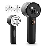 Fabric Shaver, Lint Remover Rechargeable, Electric Portable Sweater Defuzzer with 3 Speeds, 6 Leaf Blades, Digital LED Display to Remove Pilling for Clothes, Furniture, Sweater, Couch, Blanket