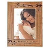 Godmother Gifts from Godchild - Godmother Frame, Godmother with Cross Engraved Natural Wood Picture Frame, Baptism Gifts, Religious Catholic Gifts, Thank You Gifts, Fits 5x7 Horizontal