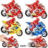 4 Pieces Motorcycle Toys Set Miniature Motorbike Toys Plastic Friction Motorcycles Push and Go Friction Powered Toy Motorbikes for Boys and Girls Birthday Party Favors Supplies Cake Toppers, 3 Colors