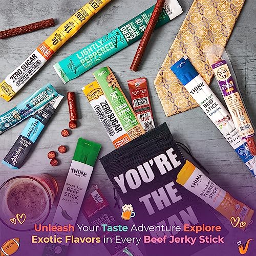 Jerky Sticks Gift For Men - Curated Assortment Of High Protein Snacks - Alternative To Beef Jerky Gift Basket - Beef & Turkey Jerky Variety Pack Gift Set, Exotic Meat Gift For Men & Women #TOP2