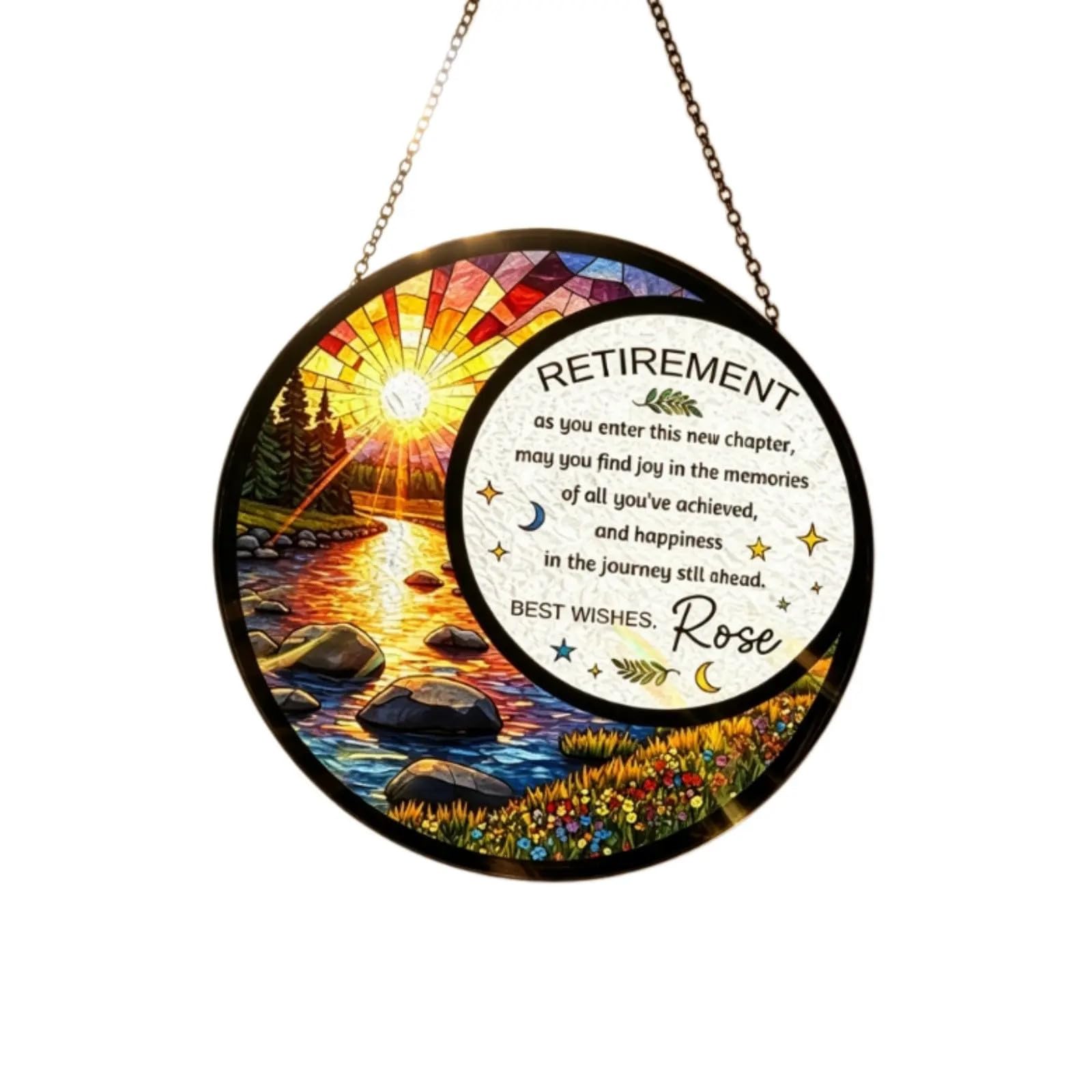 Vitral de jubilación para recuerdo jubilado, para colgar en ventanas jubiladas, agradecimiento, jubilación para compañero de trabajo, amigo 062831