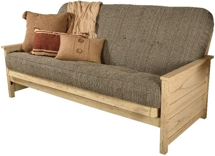 HomeStock Baroque Brilliance Weathered Finish Futon Frame Set with Mattress - 79" L x 37" D x 33" H - Converts to Standard Full-Size Bed Seaport/Weathered White