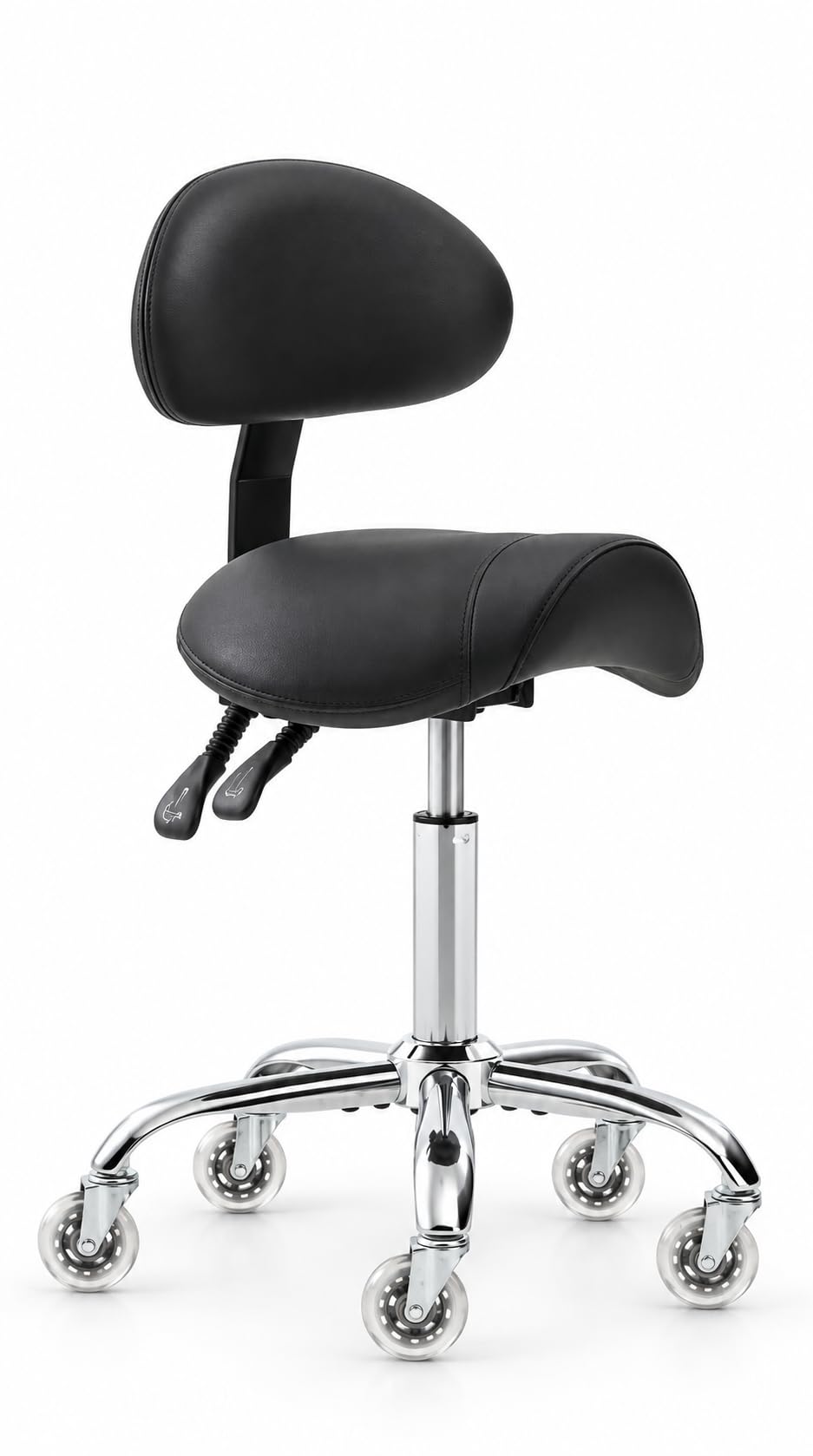 Saddle Stool with Back Support, 350LBS Ergonomic Rolling Chair, Black
