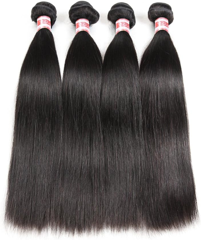 Hermosa Straight Hair 4 Bundles of Brzazilian Hair 7A Unprocessed Virgin Brazilian Straight Human Hair Weave Weft Natural Black (10 12 14 16)