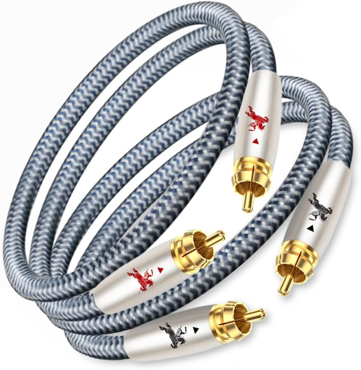 Premium 2RCA Audio Cable, Dual Male to Male, 1m(3.2ft), 24K Gold-Plated, OFC, for Turntable/Amp/Speaker/Audio