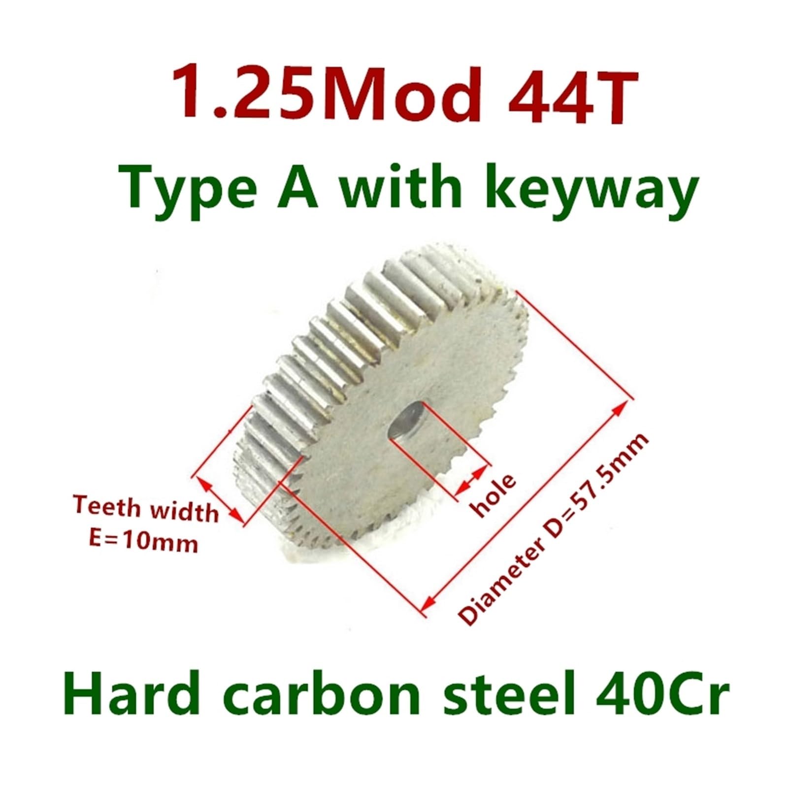 Pignon de machines industrielles 1.25 Die 44T 45T 46T 49T Type A avec rainure de clavette 1.25 Mod 44 dents 46 49 dents broche en métal de carbone dur engrenage droit Standard ( Size : 21mm with keywa