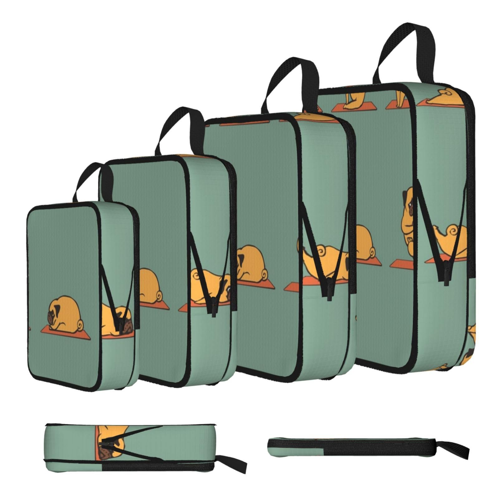 Esnaiuvcd Black Yoga Pug Print 4 Set Compression Packing Cubes For Suitcases,Expandable Storage Bags Organizers