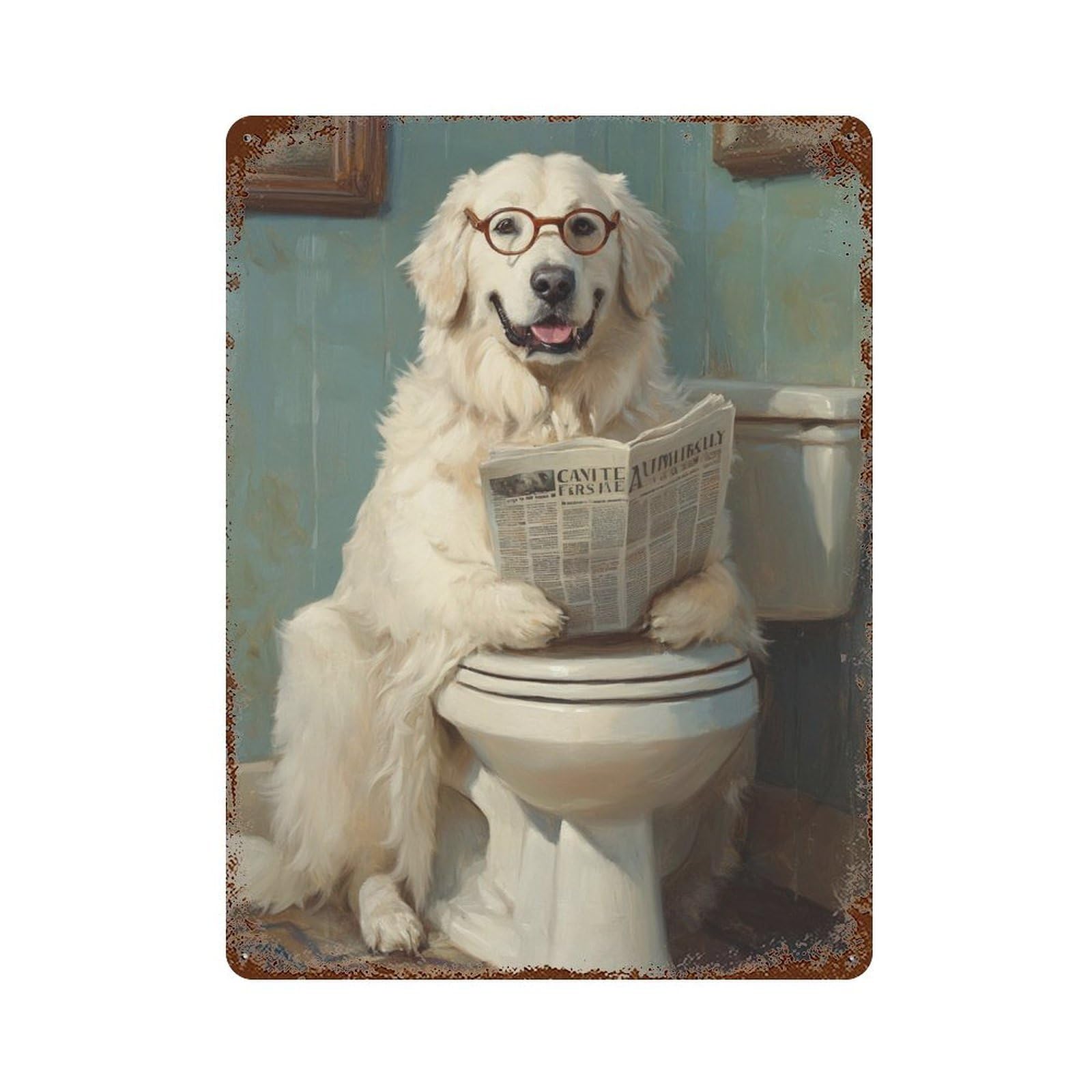 Dog Reading Newspaper on Toilet-36 Retro Metal Sign 15.7"x11.8", Ideal for Basement, Hobby Room And Garage Decor