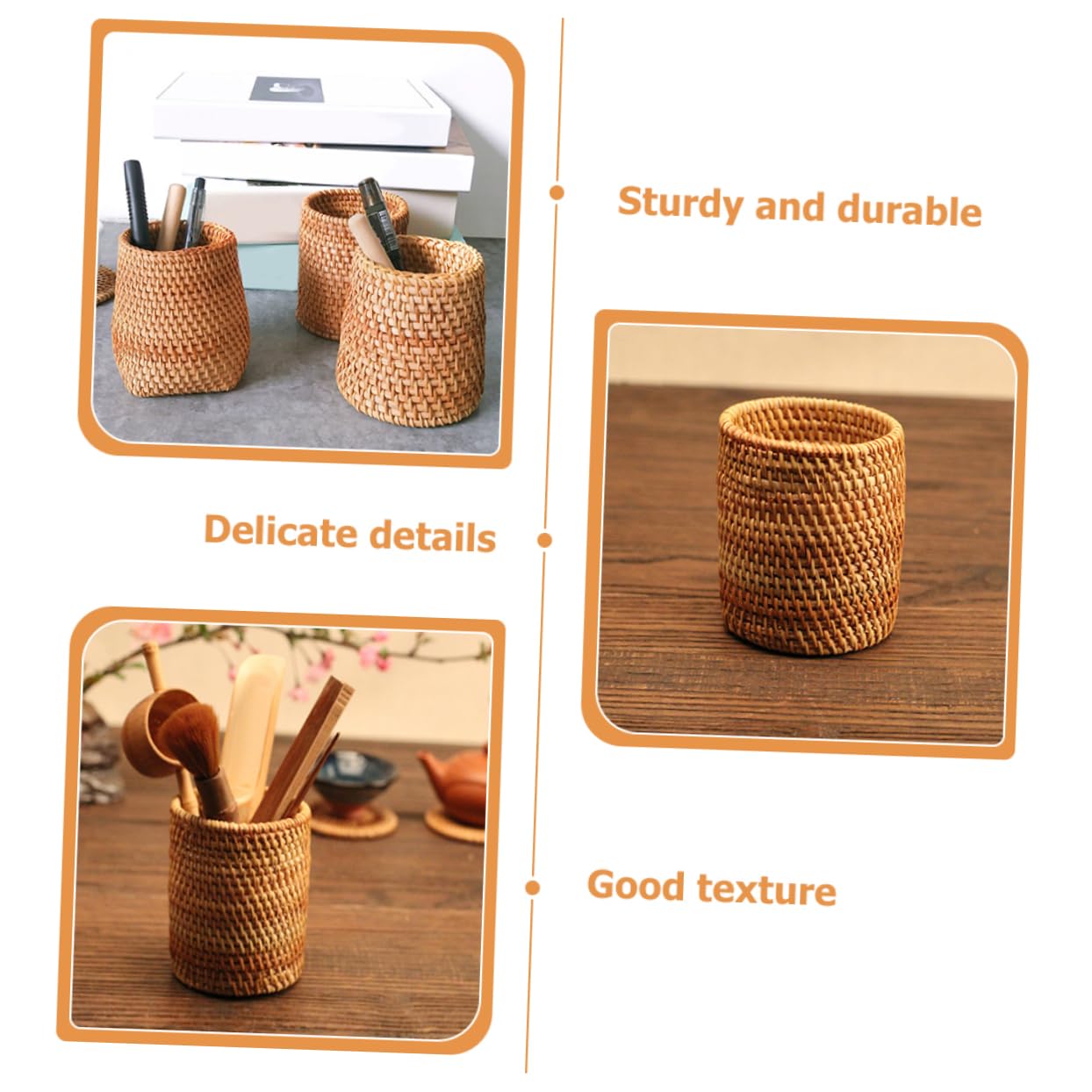 Cabilock Lot De 3 Porte-pinceaux De Maquillage En Rotin Matériau Sûr Organisateur De Voyage Boîte De Rangement Pour Pinceaux De Bureau