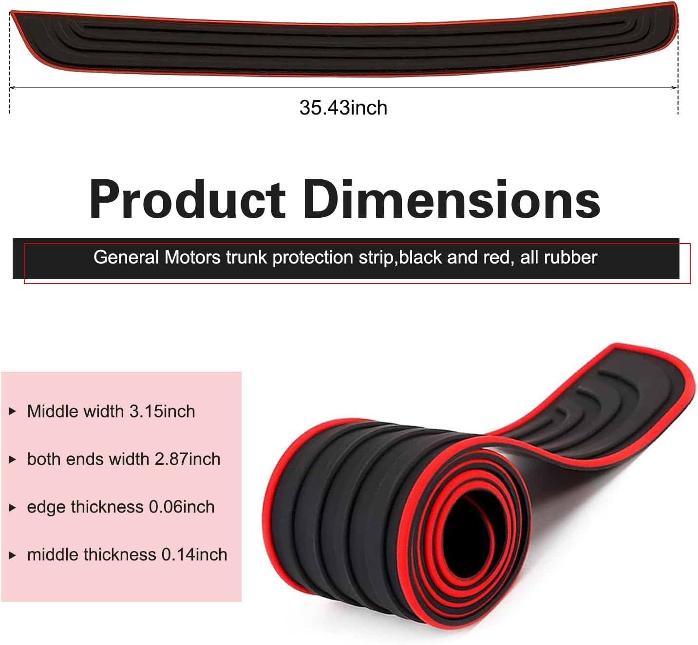 Car Rear Bumper Protector, 35inch x3.15inch Rear Bumper Protector, Car Rear Bumper Edge Guards, Trunk Anti-Collision Sticker, Rubber Anti-Scratch Automotive Exterior Accessories (Red) image 2