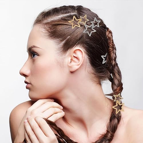 Miniatura 5 de 4 pinzas para el cabello con estrellas doradas con elegantes diamantes de imitación y estrellas huecas antideslizantes, accesorios para el cabello