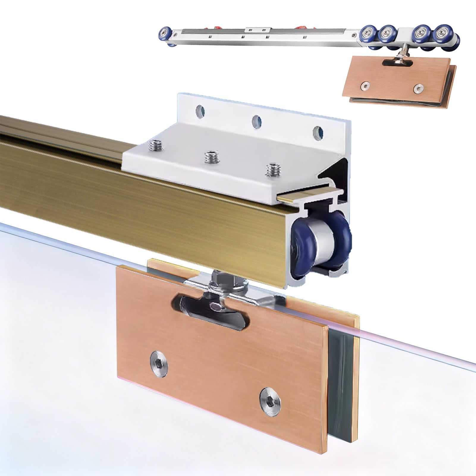 PALSINBY Sliding Glass Door Track Kit, Soft Close Shower Door Sliding System Wall Mount Frameless Aluminum Rail 1-6m(Champagne,3.9m/12.8ft)