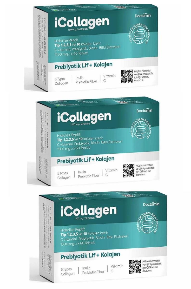 icollagen 5 Tip Kolajen Tablet Prebiyotik Desteği ile Sindirim Sistemine Yardımcı 3x60 Tablet