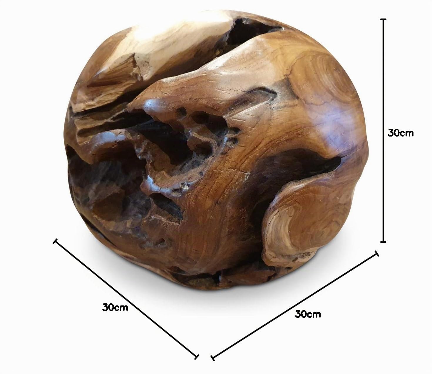 Kinaree Wurzelholz Dekoration Kugel 30 cm – handgefertigte Teakholz Deko aus Indonesien – rustikale Holz Deko Kugel für Wohnung Garten Terrasse – asiatische Möbel aus Massivholz (30cm)