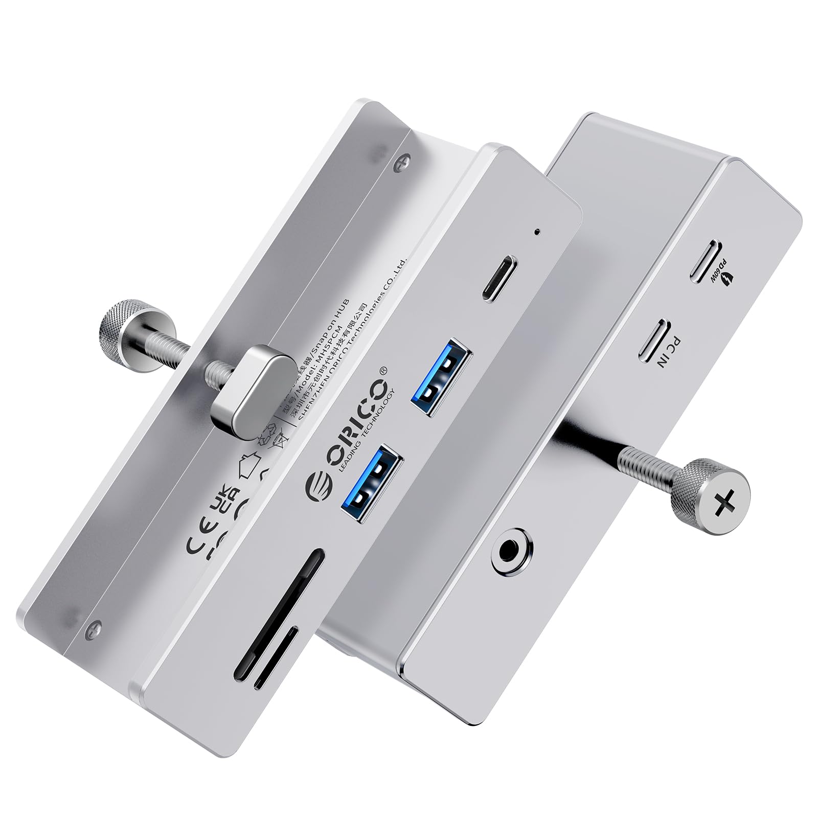 ORICO USB Hub 3.2, 10Gbit/s Aluminum USB-Hub und USB-C PD 60W, 6 Ports USB Verteiler mit 2 Typ-A 3.2 und 1 Typ-C3.2, SD/TF 3.0, AUX, 100cm Kabel (C auf A/C) für Monitore, Schreibtische