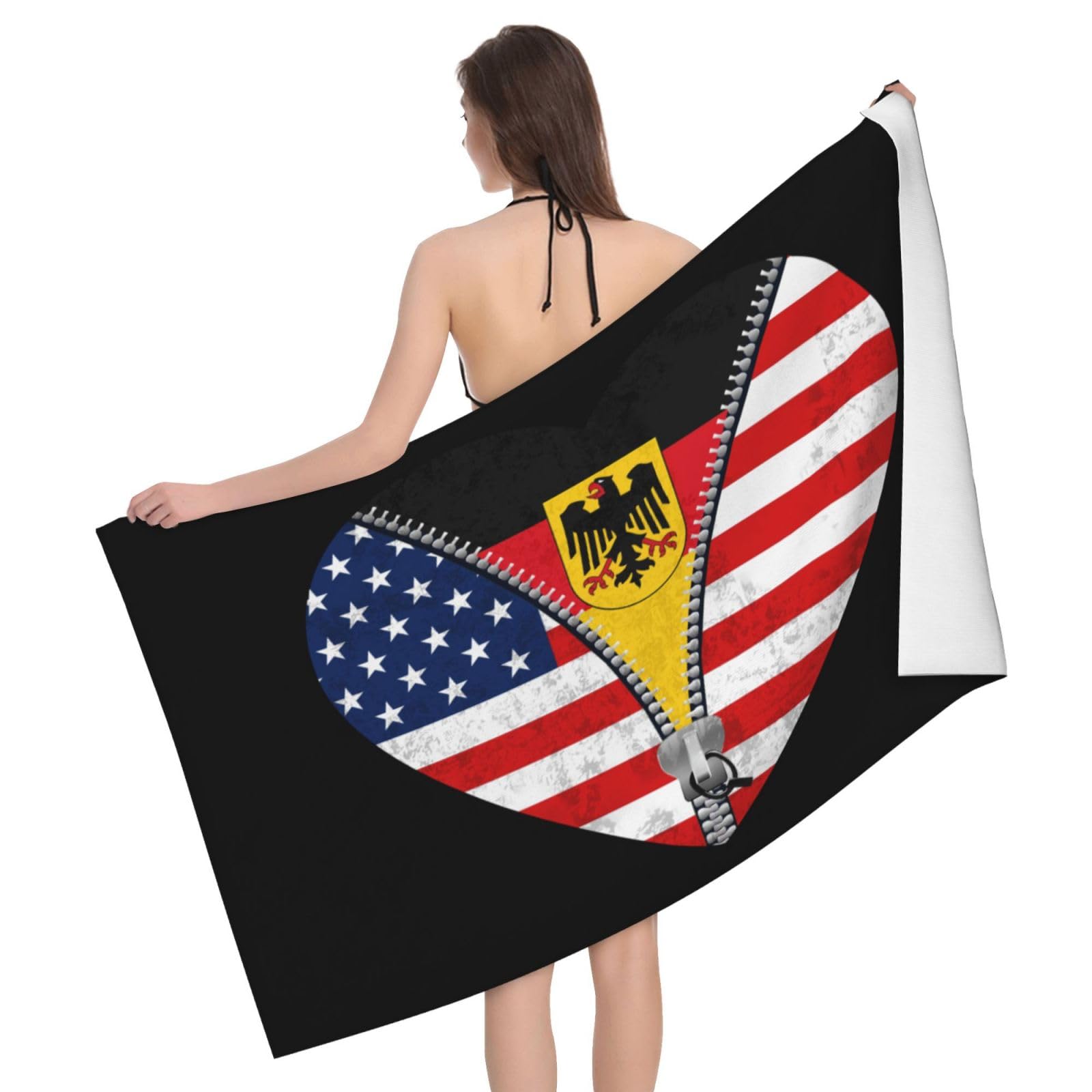 HLBSDM Microfiber Heart America Flag and German Flag Beach Towel Quick Dry Soft Sand Free Beach Towels for Pool Swim Beach Lightweight Thin Towels