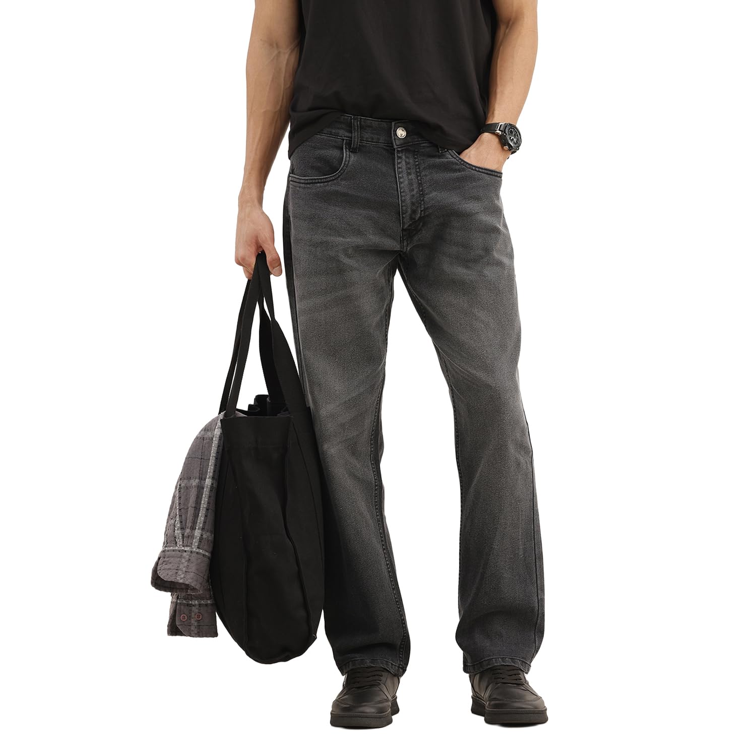 WROGN Menâ€™s Anti Fit Jeans | 100% Cotton | Solid | Relaxed Casual Denim in blue