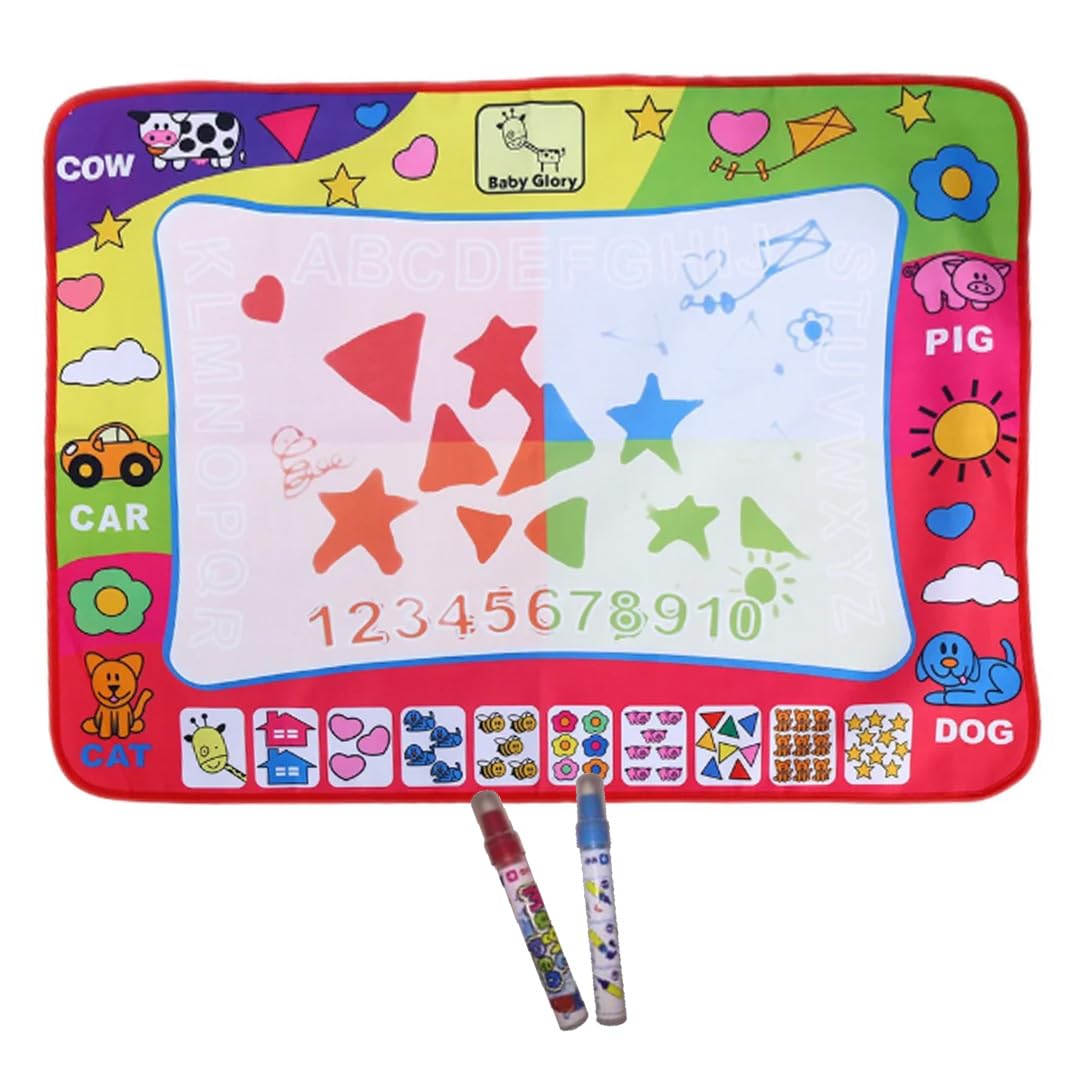 Almineez Water Magic Doodle Mat, Drawing Painting Mat (60  80 cm) with 2 Magic Pen Multicoloured No Mess Pad, Reusable Water Educational Drawing Mat, for Toddlers, Boys, Girls Xmas Gift
