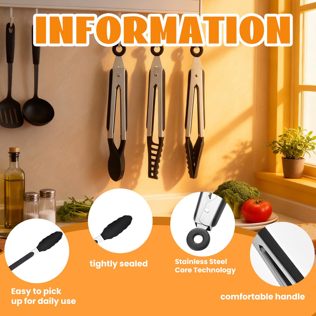 4 Pièces 26 cm Pince Cuisine Inox en Acier Inoxydable, Silicone Alimentaire Sans BPA Avec Pince de Cuisine Anti-Brûlure et Antidérapante, Lavable en Machine