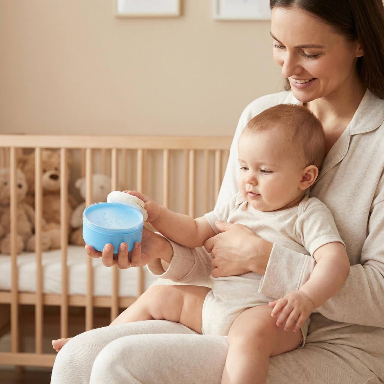 Contenitore in polvere di talco, con setaccio e soffi di polvere, colore blu, per uso domestico e da viaggio