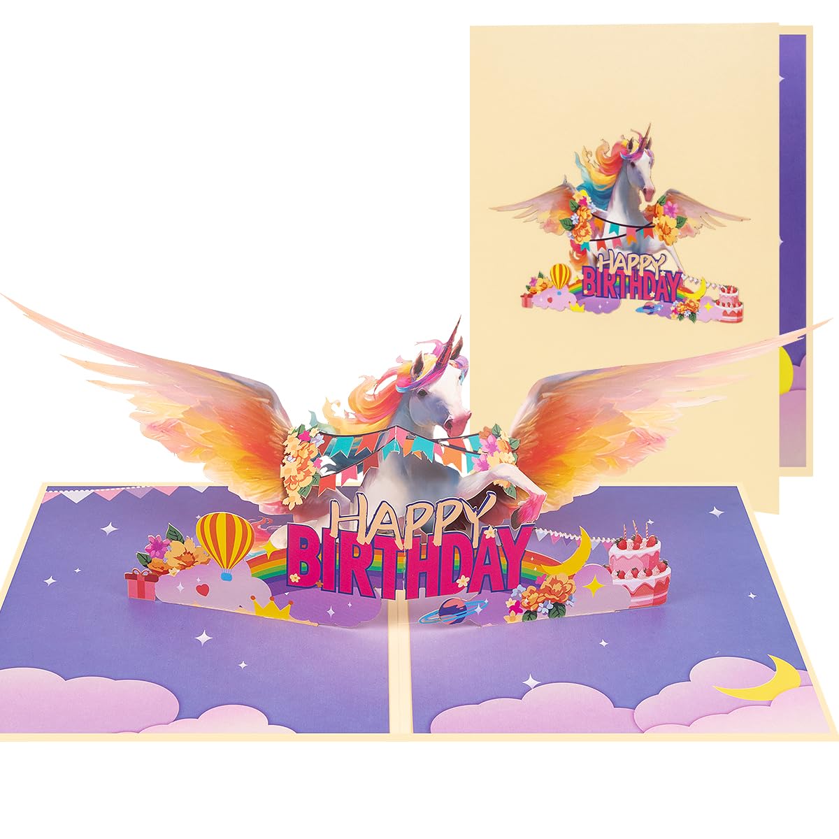 CNLITIHEKA Unicorn Birthday Cards, Unicorn Pop Up Card for Girls, Anniversary, Includes Envelope.
