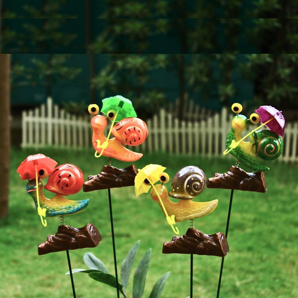 Cute Snail Garden Stake Decor with Umbrella – Colorful Metal Spring Bobble Plant Stick for Garden, Balcony, Lawn, Flower Pots & Outdoor Decoration (Set of 2, Multicolor)-image-32