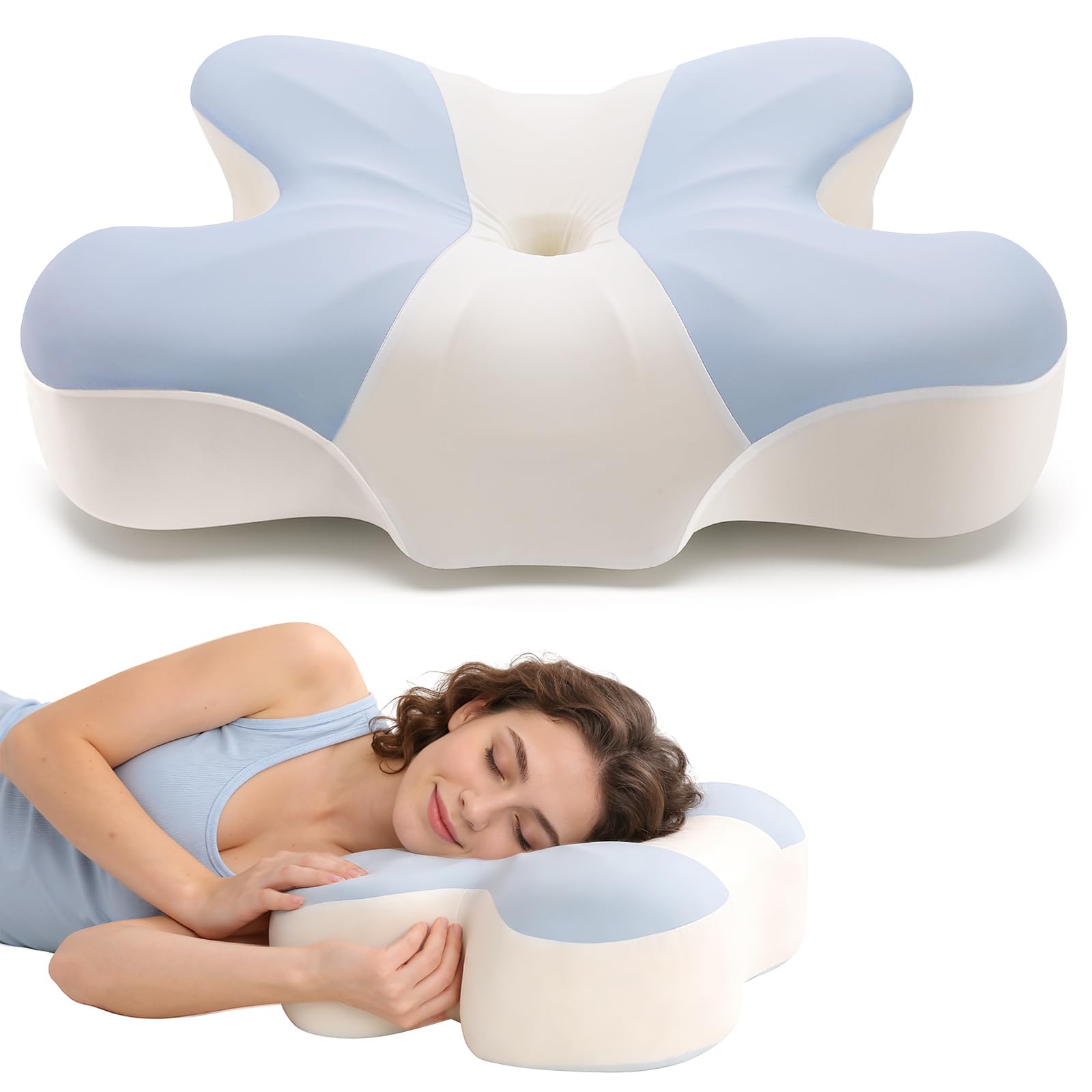 A-Pce Memory Foam Pillow for Neck and Shoulder Pain Relief, Orthopedic Neck Pillow with Breathable, Removable Cover, Ultra Support & Cozy Sleeping for Side/Back/Stomach Sleepers, Blue