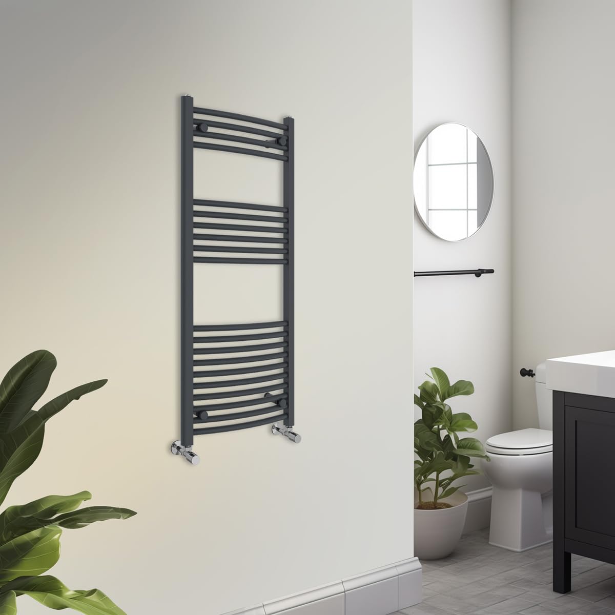 Warmehaus Towel Radiator 1200x500mm Grey Bathroom Towel Rail Curved — image 1