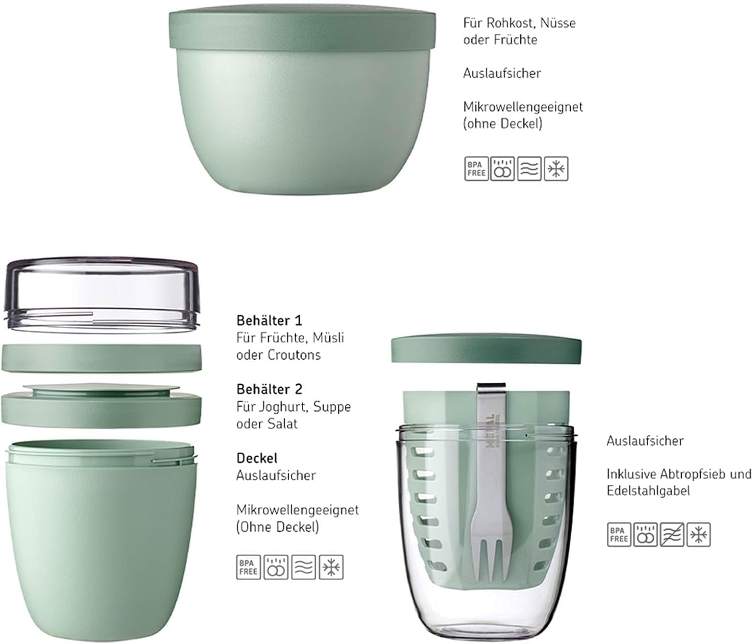 Mepal - Promotion-Set Pots Ellipse 3-teilig - Lunchpot 500 + 200 ml, Fruitpot 600 ml, Snackpot 350 ml - Essensbehälter, Joghurtbecher, to go Becher - Geeignet für Spülmaschine - Nordic Blue